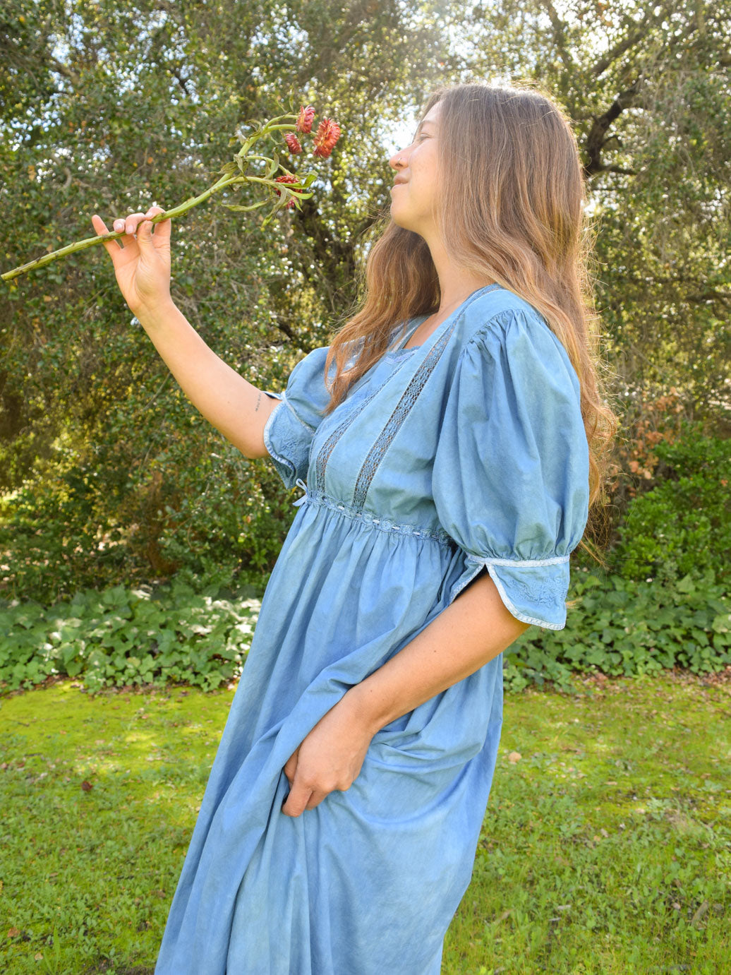 Indigo Dyed Square Neck Cottage Dress