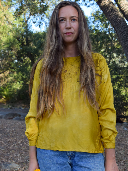 Indigo & Marigold Silk Embroidered Blouse