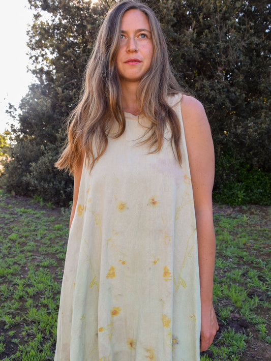 Chlorophyllin Raw Silk Eco-Printed Dress