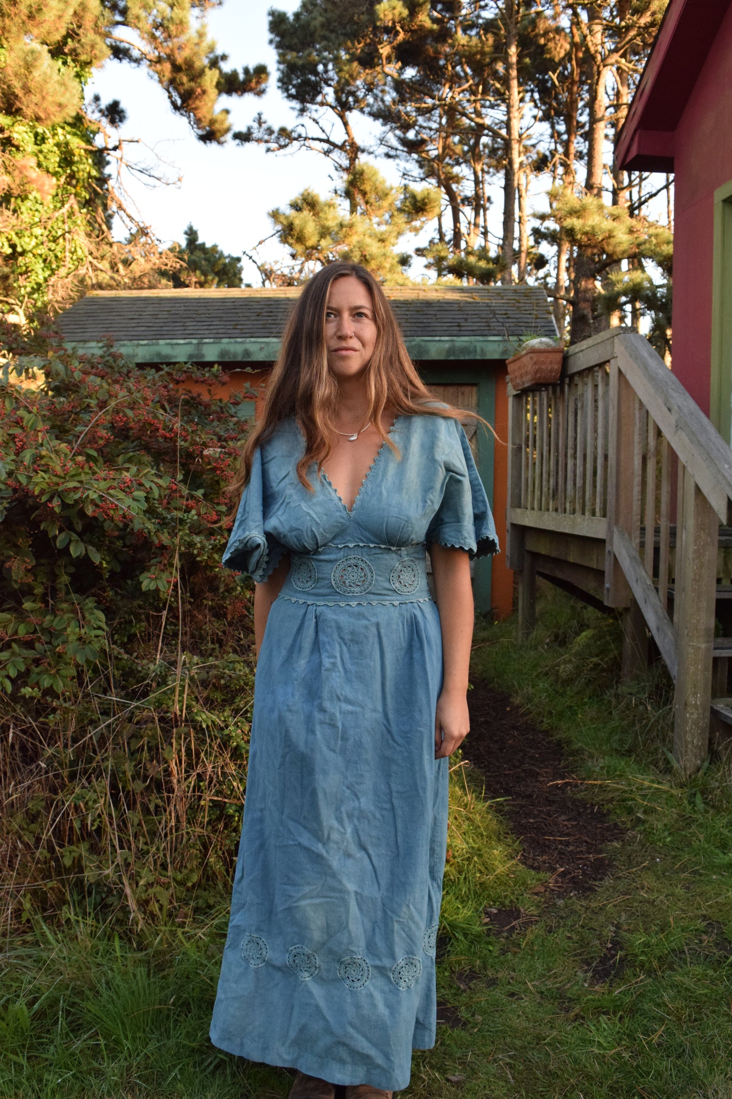 Indigo Crochet Waist Maxi Dress