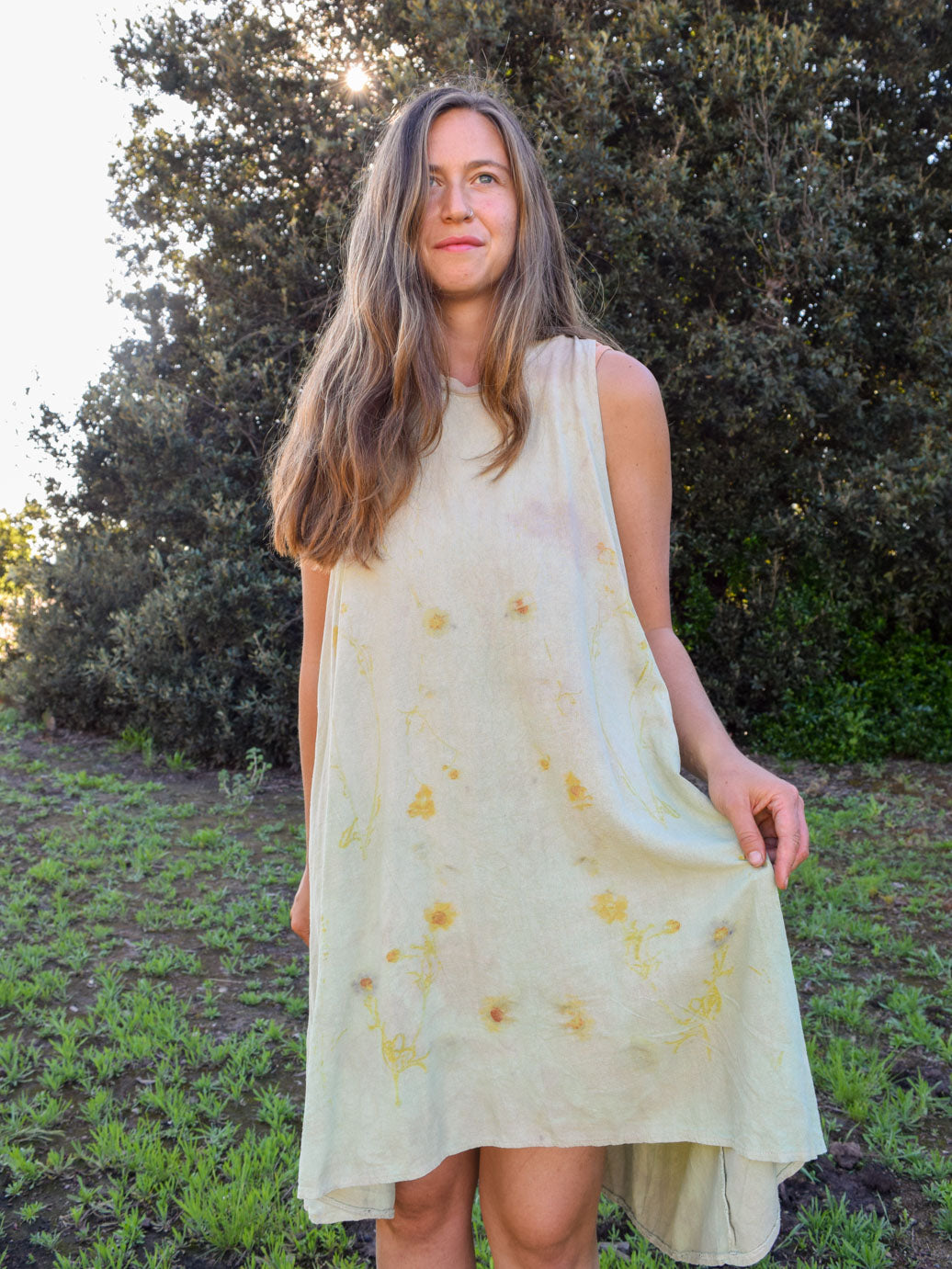 Chlorophyllin Raw Silk Eco-Printed Dress