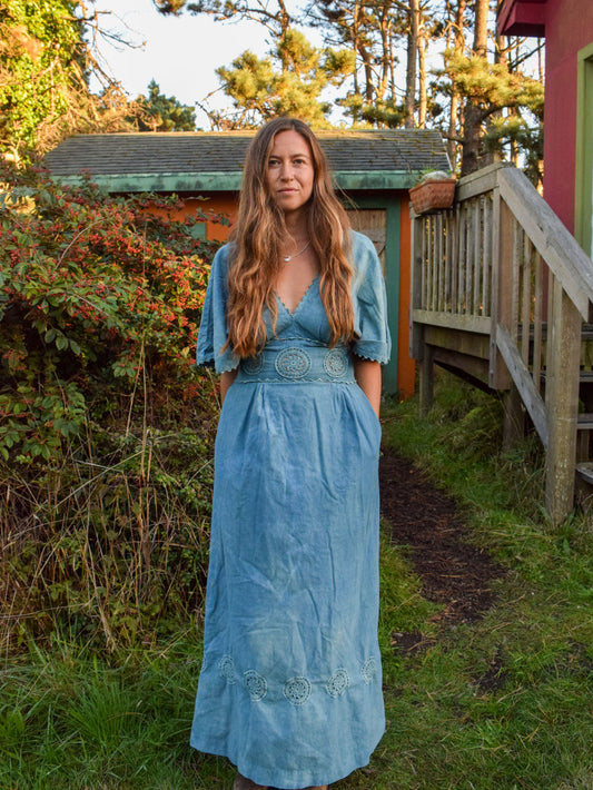 Indigo Crochet Waist Maxi Dress