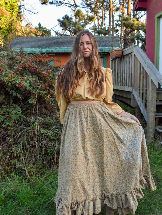 Chesnut Ditsy Floral Ruffle Western Skirt