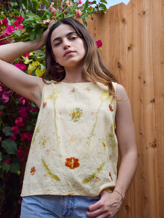 Pale Yellow Eco-printed Linen Tank