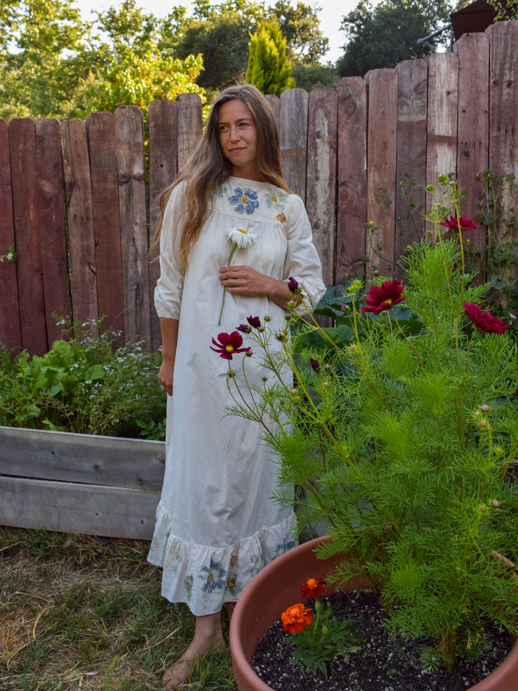 Flower Hammered Muslin Dress