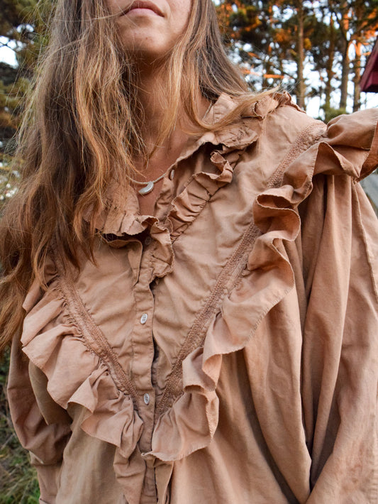 Cutch and Logwood Ruffle Blouse
