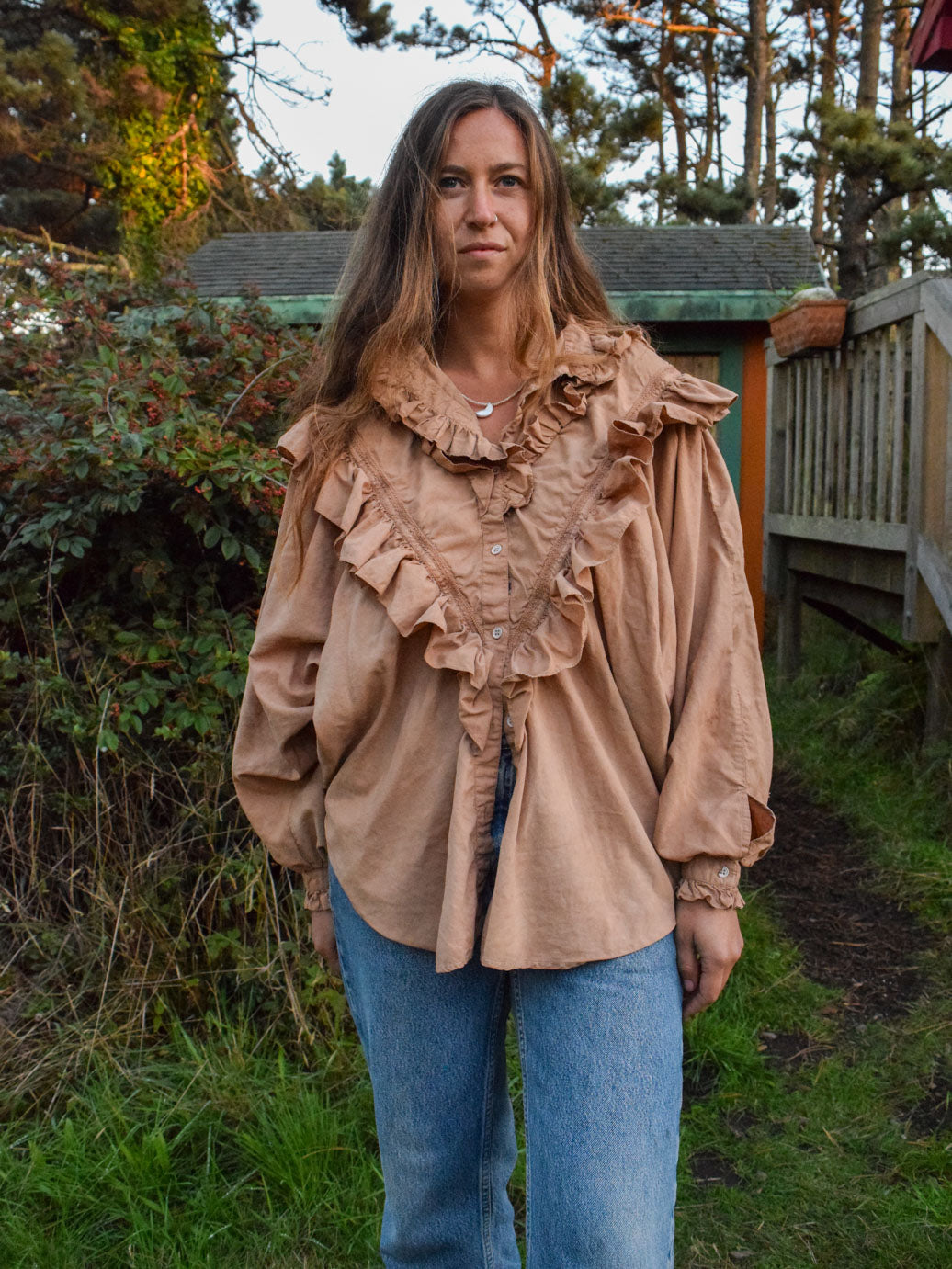 Cutch and Logwood Ruffle Blouse