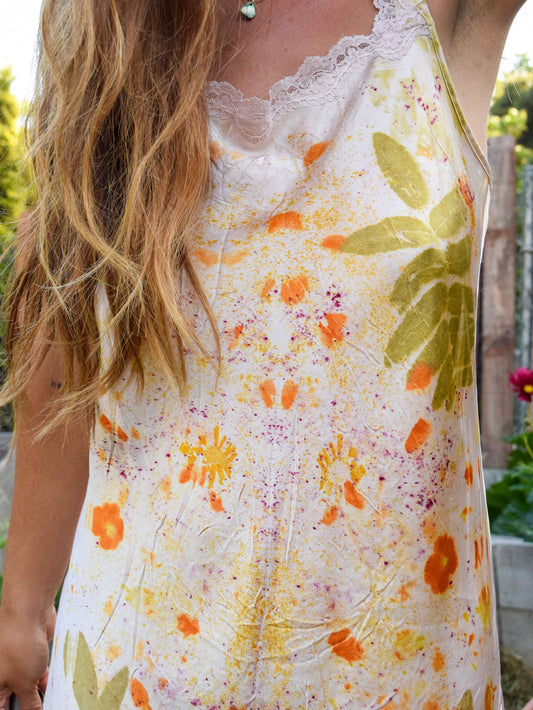 Lac Dyed Eco-Printed Silk Slip