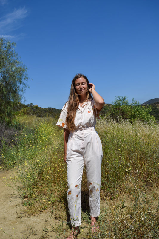 Pale Pink Eco-printed Unique Utility Jumpsuit