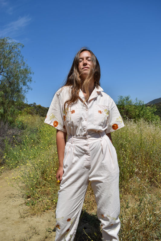 Pale Pink Eco-printed Unique Utility Jumpsuit