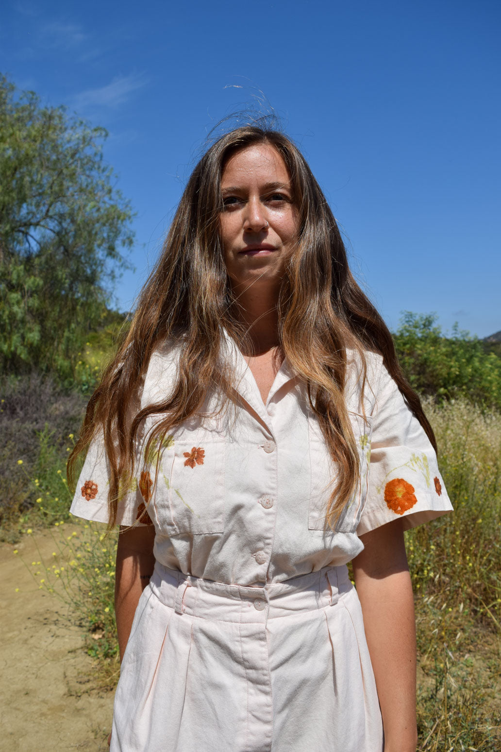 Pale Pink Eco-printed Unique Utility Jumpsuit