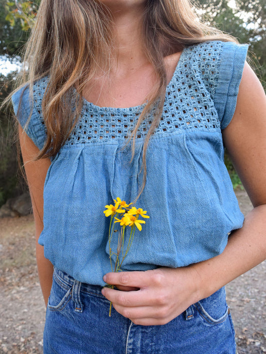 Indigo Hand Sewn Crop