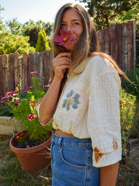 Flower Hammered Waffle Fabric Crop