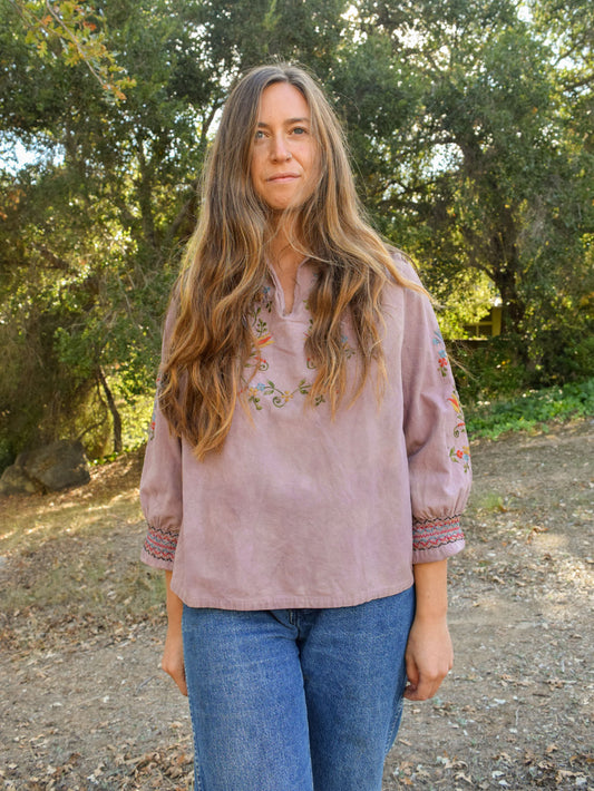 Cutch & Logwood Embroidered Collared Top