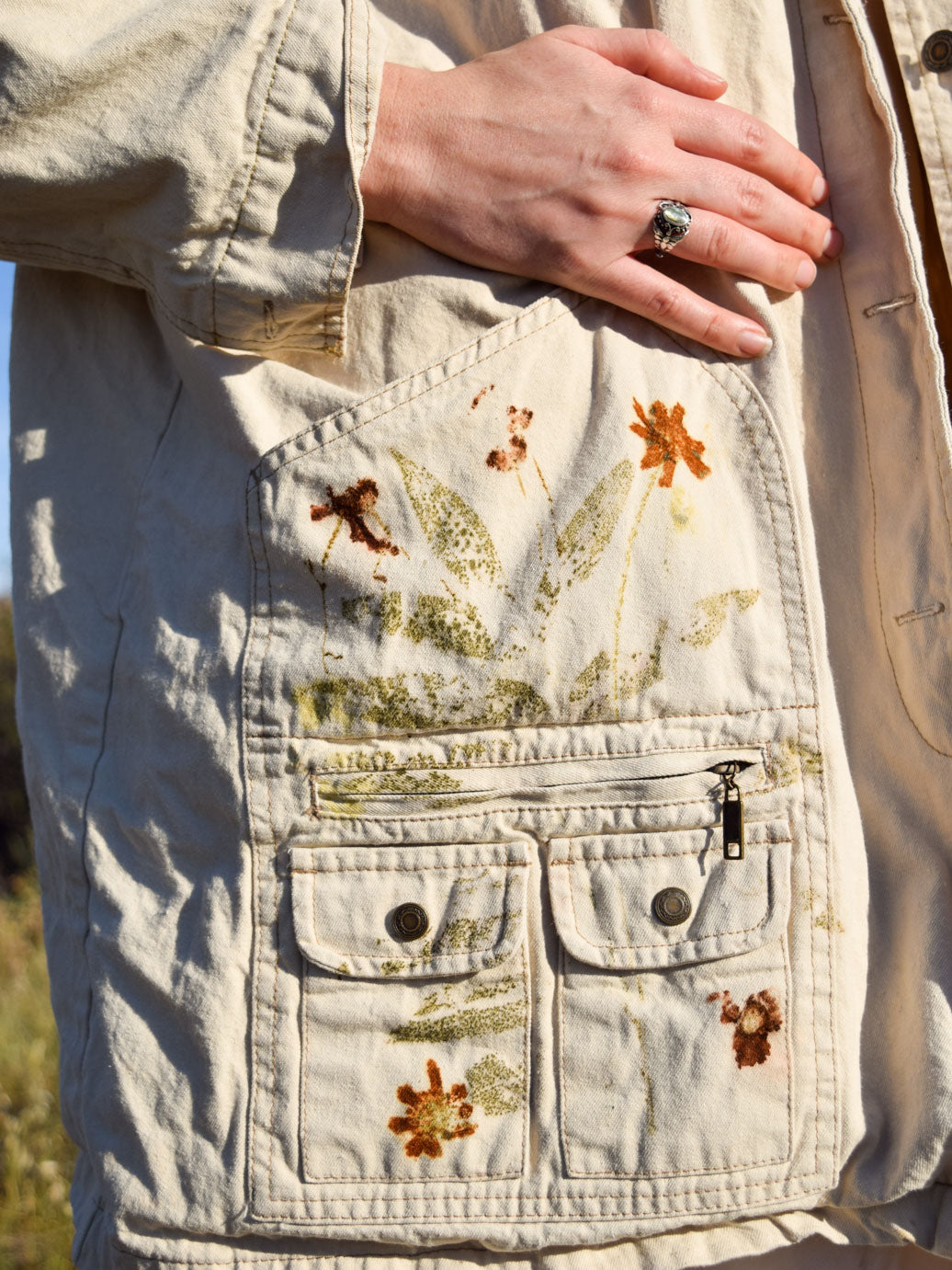 Eco-Printed Canvas Oversized Jacket