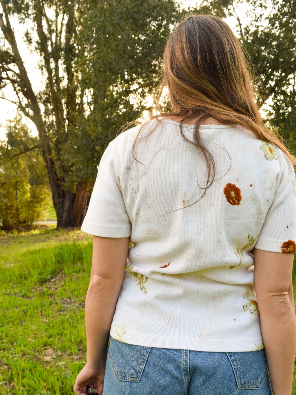 Eco-printed White Rib Tee Shirt
