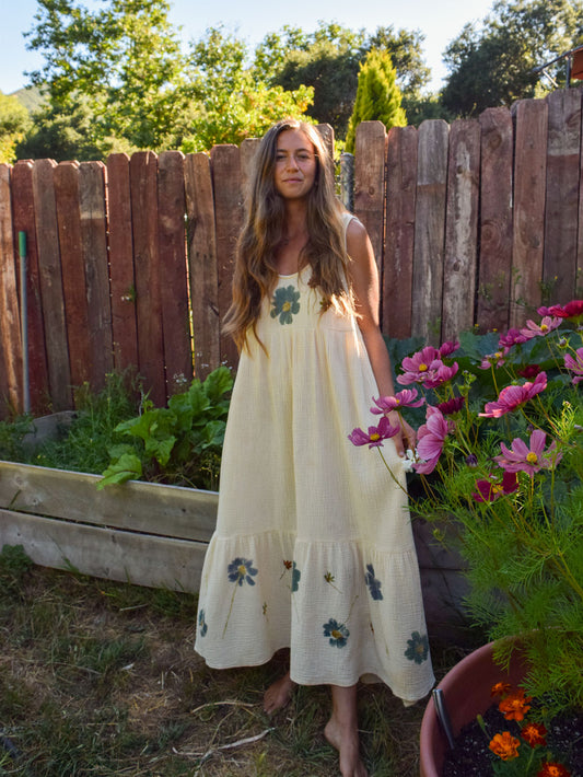 Flower Hammered Gauze Maxi Dress