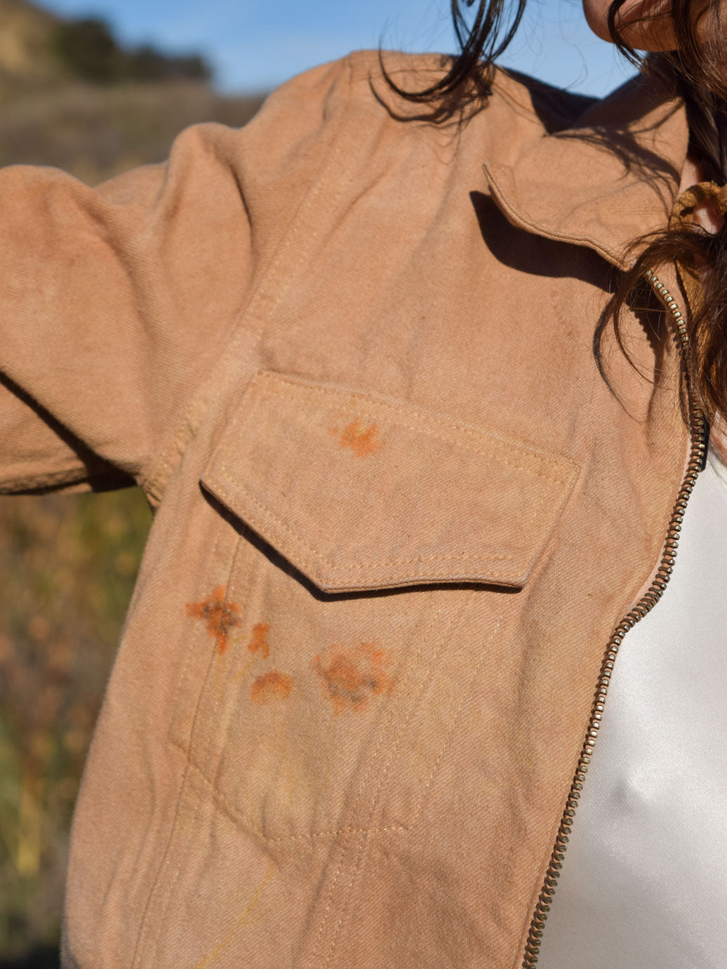 Cutch Dyed & Coreopsis Eco-printed Zipper Canvas Jacket