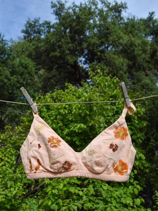 Flower Pressed Organic Cotton Bralette- Peach Garden
