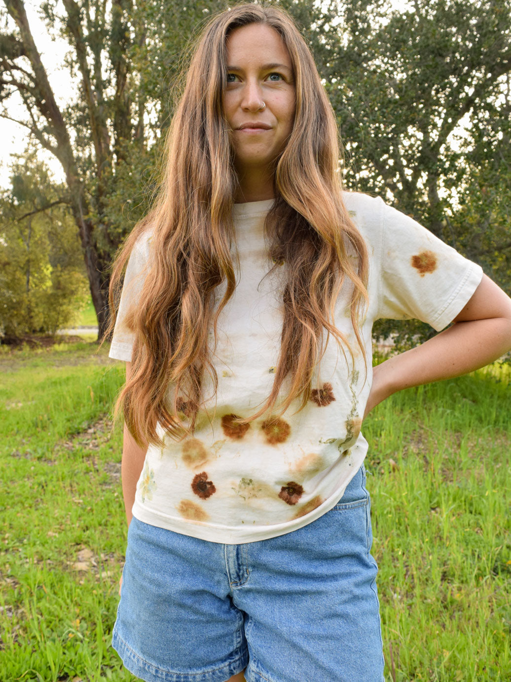 Eco-printed White Tee Shirt