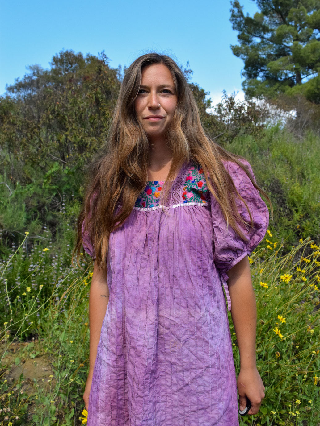 Lac & Logwood Embroidered Puff Sleeve Dress