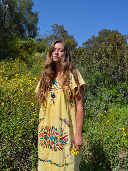 Marigold Embroidered Traditional Huipil Dress