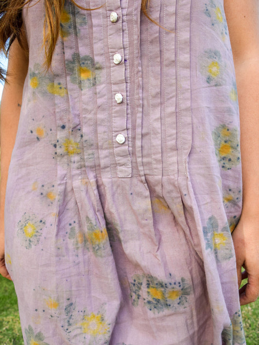 Logwood Pleated Dress with Eco-printed Cosmos