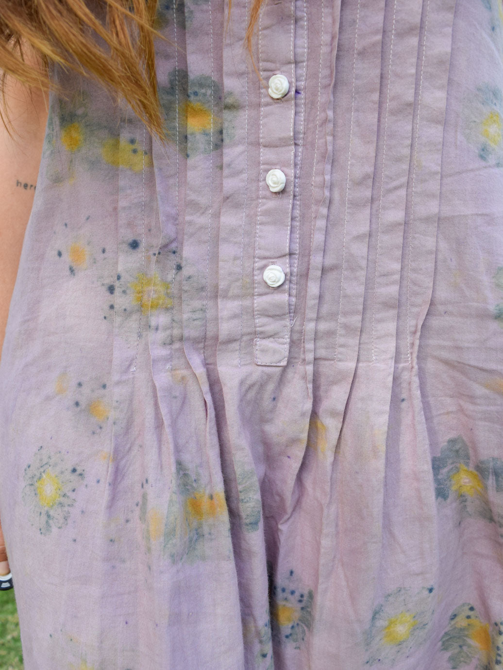 Logwood Pleated Dress with Eco-printed Cosmos