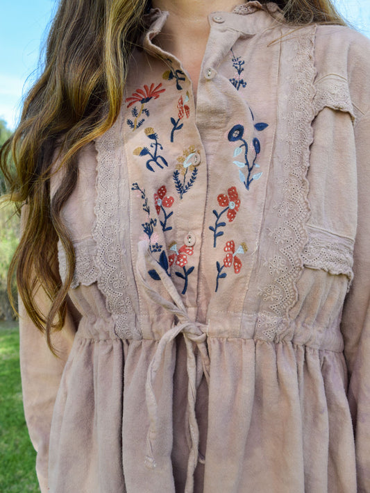 Logwood & Cutch Fleece Embroidered Mini Dress