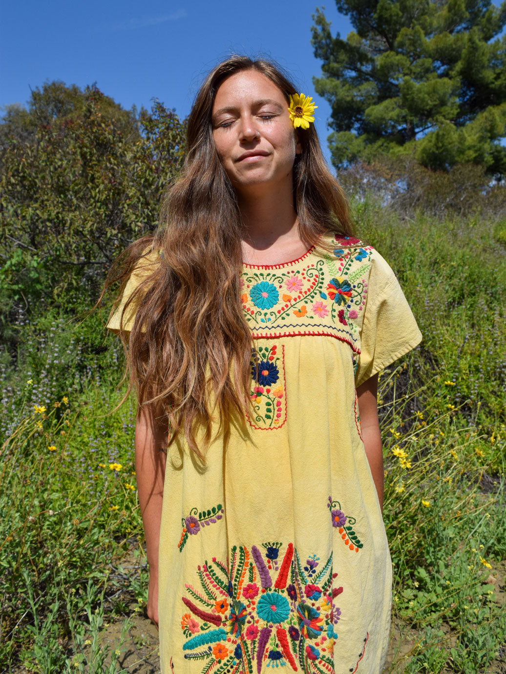 Marigold Embroidered Traditional Huipil Dress