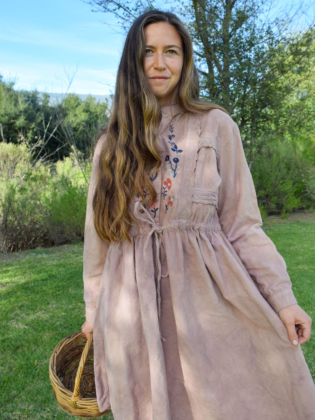 Logwood & Cutch Fleece Embroidered Mini Dress