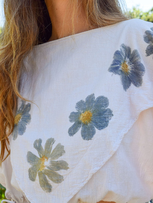 Flower Hammered Gauze Billowy Blouse