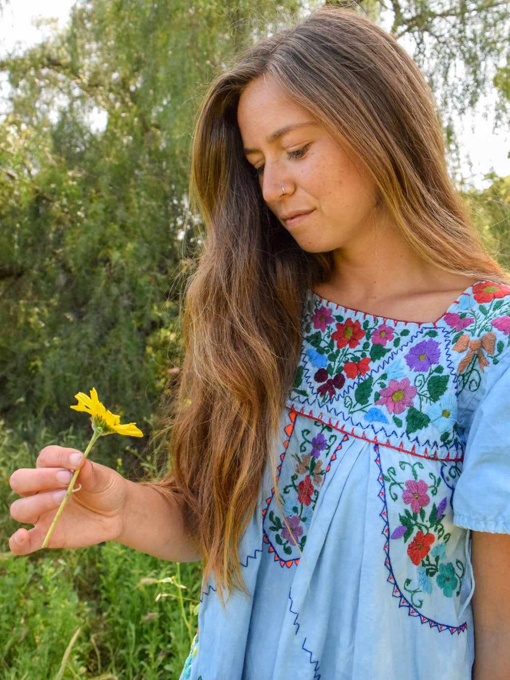 Indigo Traditional Huipil Maxi Dress
