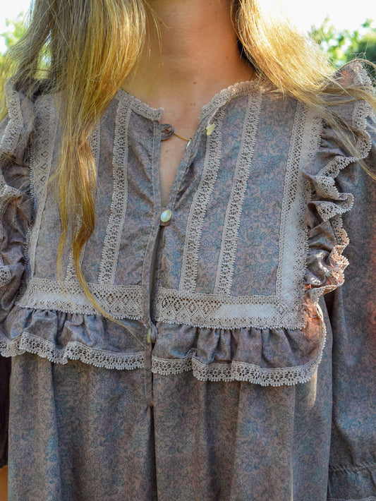 Logwood & Cutch Floral Ruffle Yoke Dress