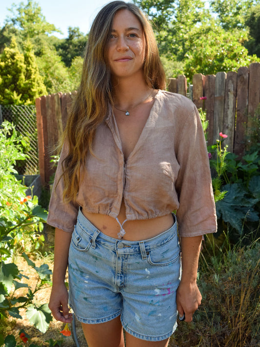 Logwood & Cutch Linen 3/4 Sleeve Crop