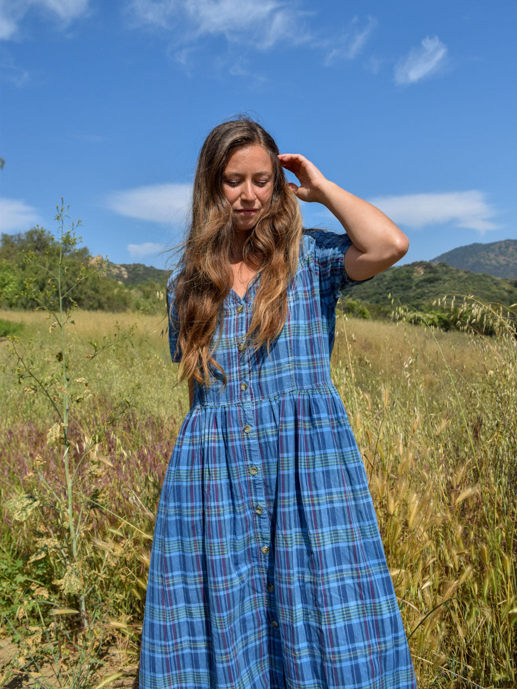 Indigo Plaid Farmer's Dress