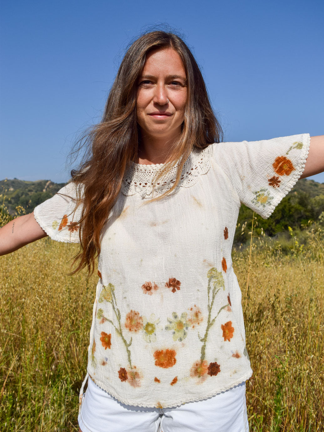 Bundle Dyed Crochet Gauze Blouse