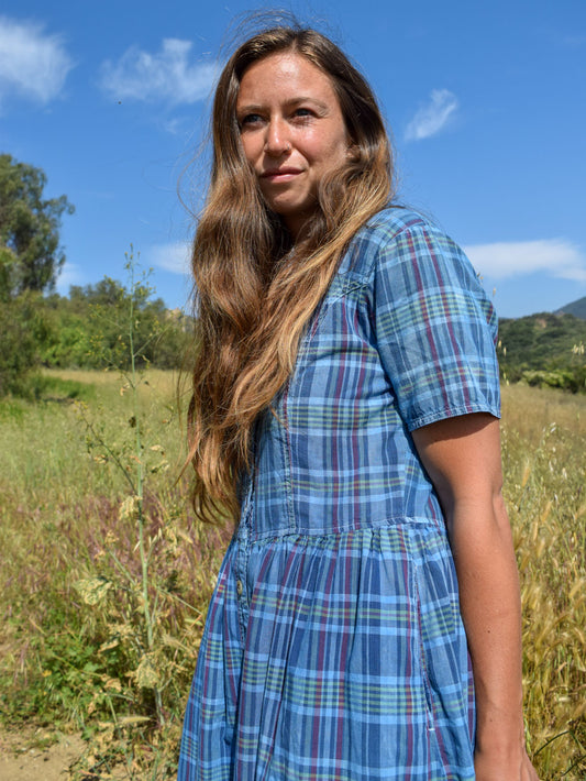 Indigo Plaid Farmer's Dress