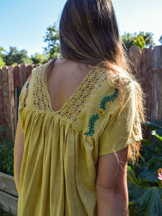 Marigold Embroidered V-neck gauze Midi