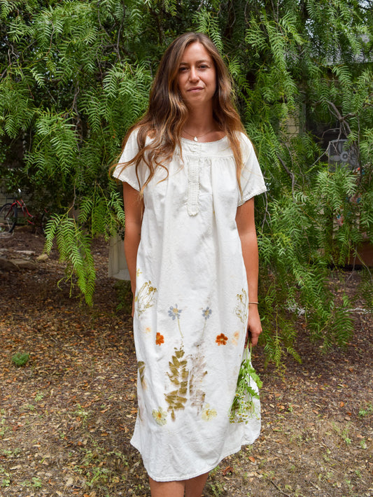 Eco- printed Antique Flannel Lined Night Dress