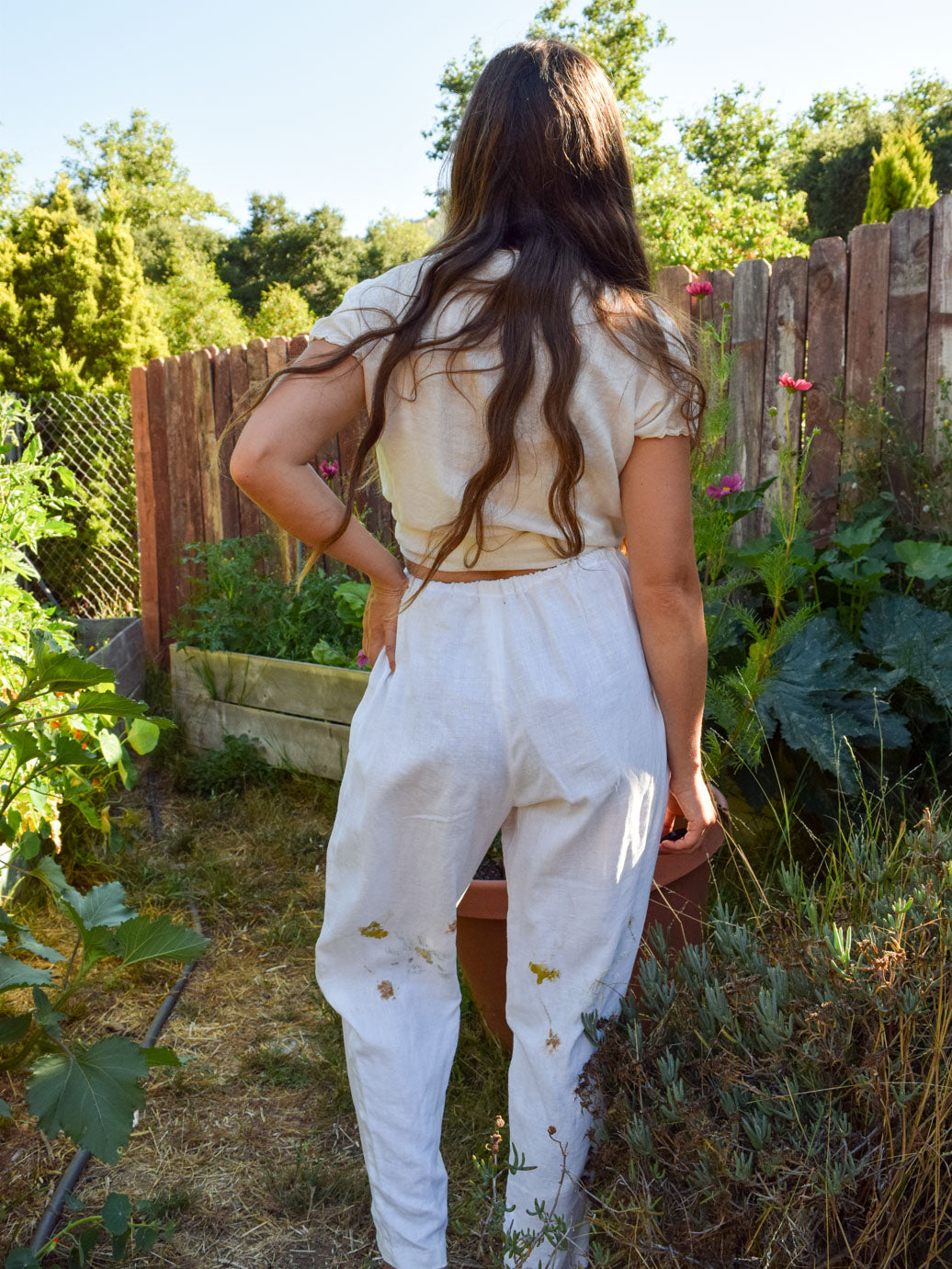 Flower Hammered Elastic Pants