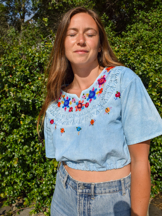 Indigo Traditional Huipil Crop