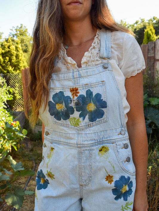 Flowered Hammered Levi Short Overalls