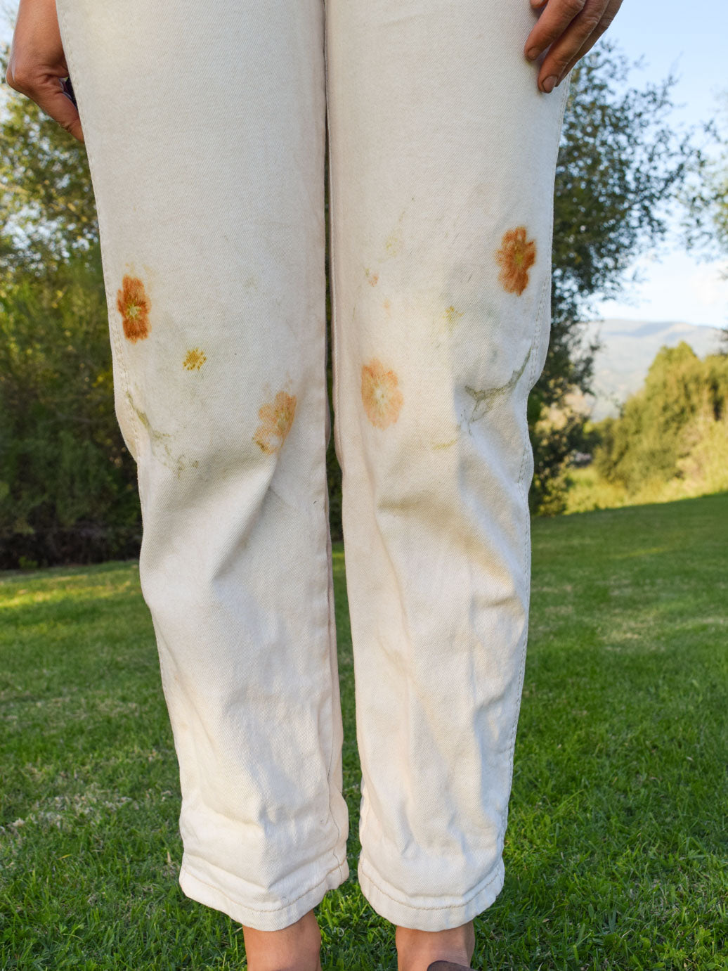 Eco-Printed White Denim Long Overalls