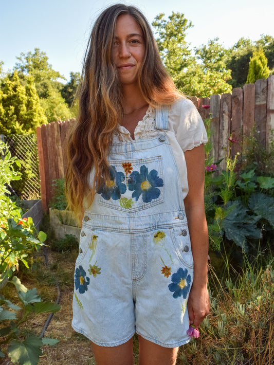 Flowered Hammered Levi Short Overalls
