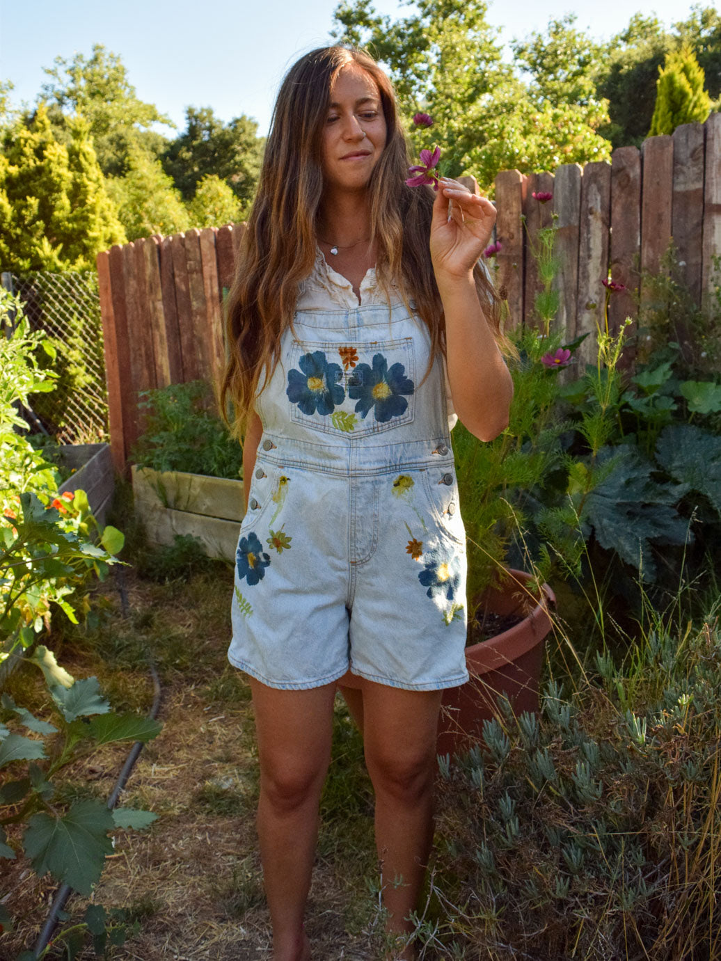 Flowered Hammered Levi Short Overalls