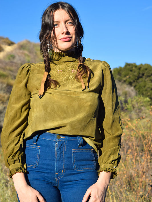Marigold & Iron Silk Embroidered/Ruffled Blouse