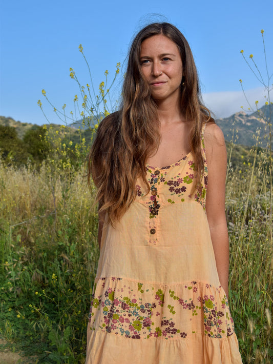 Beach Coreopsis Floral Tiered Mini Dress