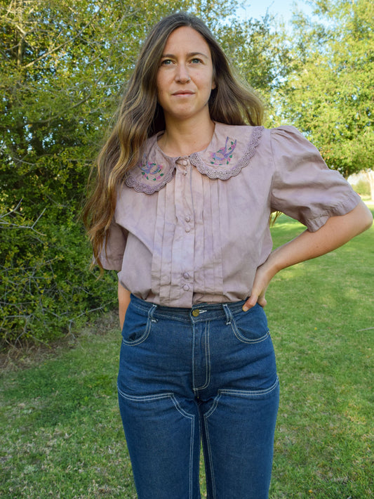 Logwood Embroidered Peter Pan Collar Blouse