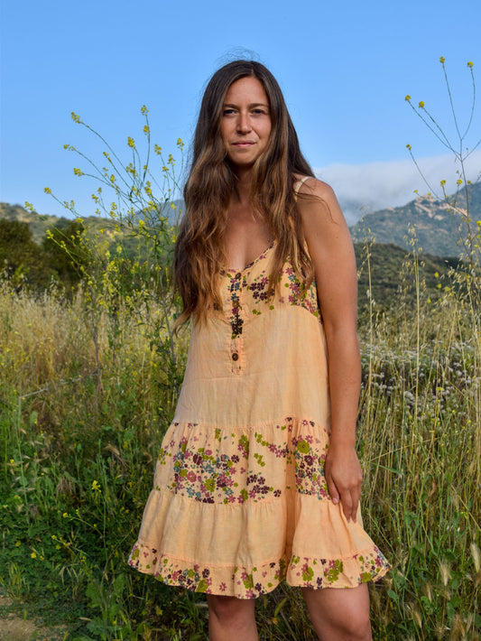 Beach Coreopsis Floral Tiered Mini Dress